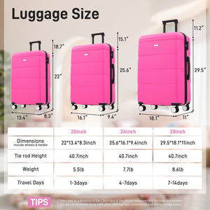English Elm Hardshell 3 Piece Luggage Set Abs Spinner Suitcase with Tsa Lock Telescoping Handle Pink N732P308497H