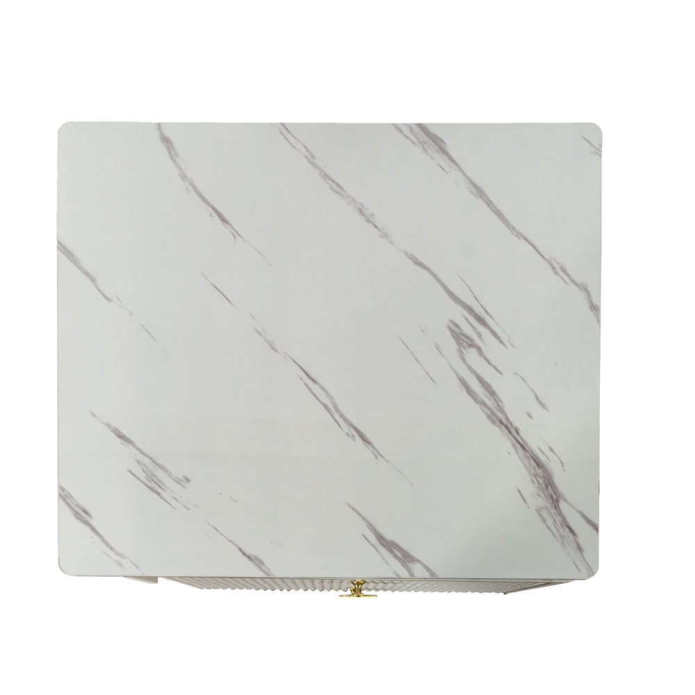 English Elm Extendable Marble Swivel Coffee Table with 2 Drawers, Rotatable Expandable Top & Smooth Wheels for Living Room Elegance W331P286652