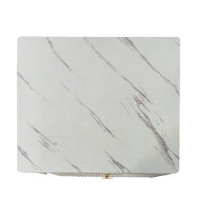 English Elm Extendable Marble Swivel Coffee Table with 2 Drawers, Rotatable Expandable Top & Smooth Wheels for Living Room Elegance W331P286652