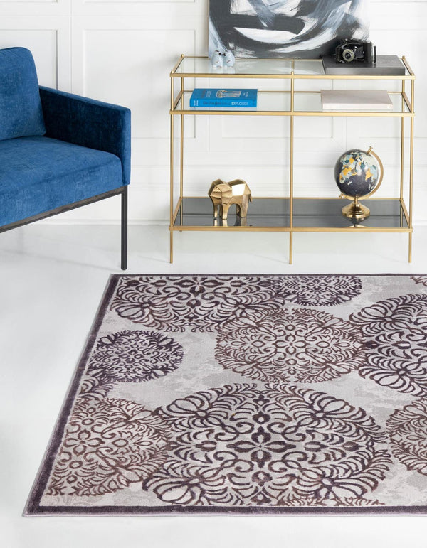 Unique Loom Aberdeen Chatsworth Machine Made Polka Dots Rug Violet, Ivory/Light Brown 5' 3" x 5' 3"