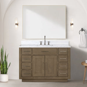 English Elm Grey Oak Single Bath Vanity Set With Carrara Marble Top & Frameless Mirror – Stylish Storage Solution B2731S01407