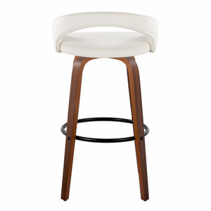 English Elm Fixed-height Swivel Barstools Walnut Bentwood Legs White Velvet Seat Set of 2 B202S01916