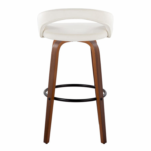 English Elm Fixed-height Swivel Barstools Walnut Bentwood Legs White Velvet Seat Set of 2 B202S01916