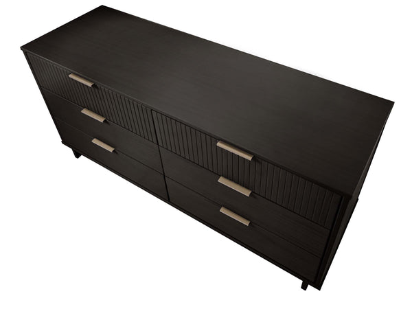 English Elm Granville 55" Black Dresser - Sleek Solid Wood Design With 6 Full-Extension Drawers & Gold Accents B365S00087
