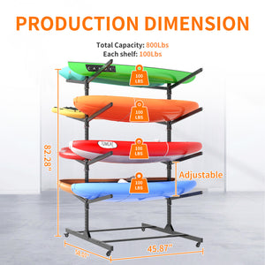 English Elm 82"h Freestanding Steel Kayak Storage Rack Holds 8 Boards with Locking Wheels T2398P313238