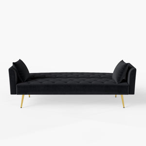 English Elm Modern Tufted Velvet Sleeper Sofa Retro Style Convertible Fold Flat for Compact Spaces Black W2353P399458
