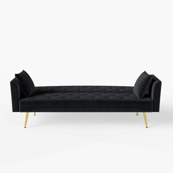 English Elm Modern Tufted Velvet Sleeper Sofa Retro Style Convertible Fold Flat for Compact Spaces Black W2353P399458