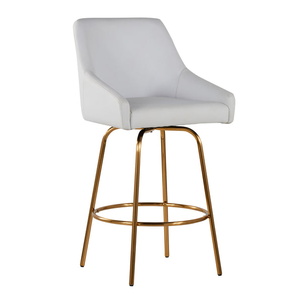 English Elm Fixed-height Swivel Counter Stools with Faux Leather Seats and Chrome Footrest Set of 2 B202S02151