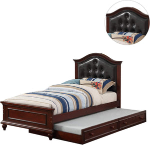 English Elm Contemporary Twin Bed with Trundle and Tufted Upholstered Headboard, Sturdy Slats, Kids Bedroom Furniture Black,Espresso 83 L x 12 W x 9 H B011S02035