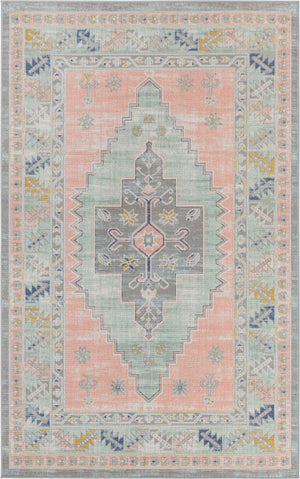 Unique Loom Whitney Geneva Machine Made Border Rug Pink, Blue/Light Blue/Gray 5' 3" x 8' 0"