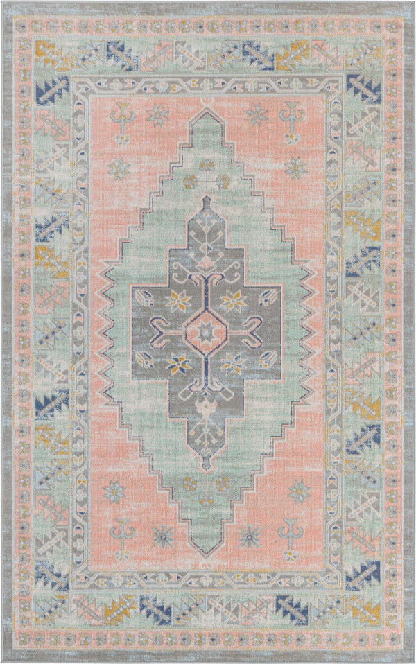 Unique Loom Whitney Geneva Machine Made Border Rug Pink, Blue/Light Blue/Gray 5' 3" x 8' 0"