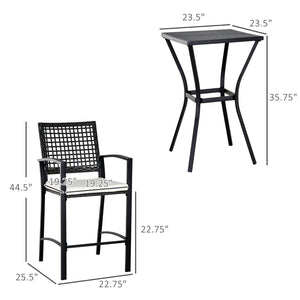 English Elm Outsunny 3-Piece Patio Bar Set With Cushions - Stylish Rattan Wicker Outdoor Bistro Furniture Set W2225P217539-GIGA