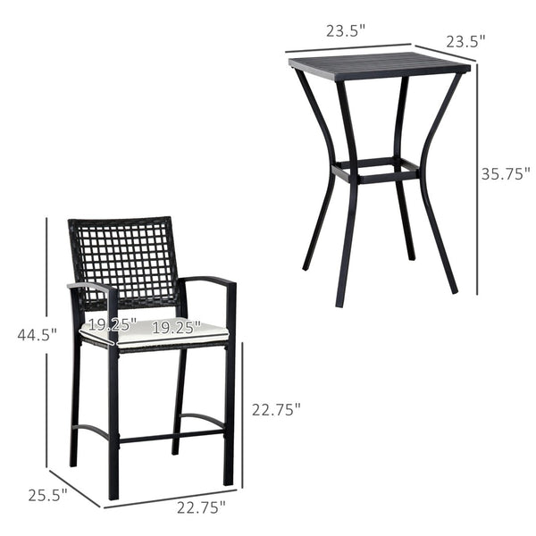 English Elm Outsunny 3-Piece Patio Bar Set With Cushions - Stylish Rattan Wicker Outdoor Bistro Furniture Set W2225P217539-GIGA