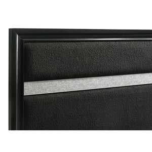 English Elm Annie Glam Queen Bed Glitter Stripe Upholstered Headboard Low Profile Black Frame B062S01807