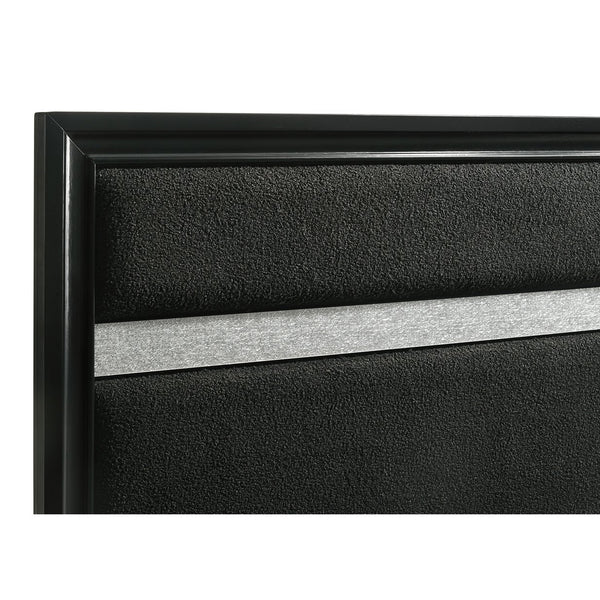 English Elm Annie Glam Queen Bed Glitter Stripe Upholstered Headboard Low Profile Black Frame B062S01807