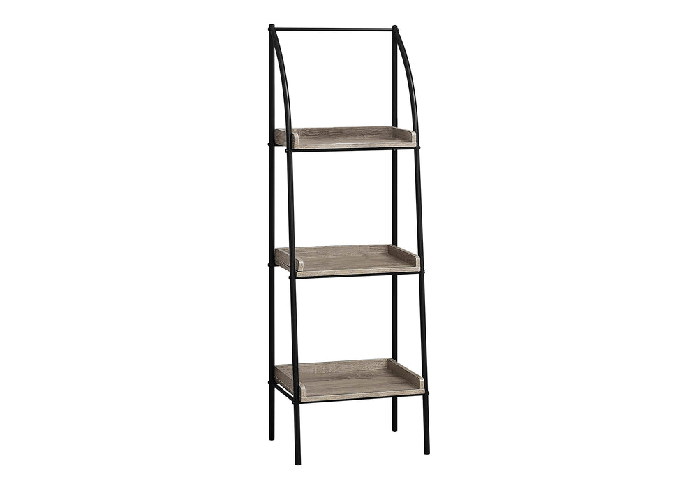 English Elm Bookshelf, 3-Tier 48" Ladder Etagere with Wood-Texture Taupe Laminate & Black Metal Frame for Small Spaces taupe 50 L x 14 W x 4 H B2710P219654
