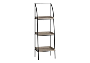 English Elm Bookshelf, 3-Tier 48" Ladder Etagere with Wood-Texture Taupe Laminate & Black Metal Frame for Small Spaces taupe 50 L x 14 W x 4 H B2710P219654