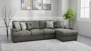 English Elm Wallace & Bay - Gray Modular 3 Piece Chaise Sectional with Herringbone & Sanded Microfiber Fabric, 125" Wide Elegance B361S00017