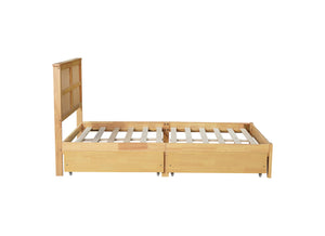 English Elm Full Full Size Bed with Rattan Headboard and Two Underbed Storage Drawers, Rubberwood Slat Support White Oak W504P269606