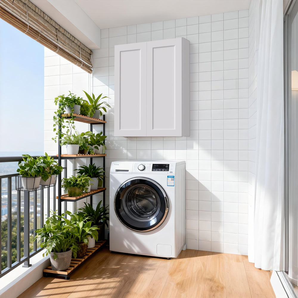 English Elm 36 Inch Shaker Wall Cabinet Solid Wood White Finish with Adjustable Shelves for Kitchen Bath T2950P396804