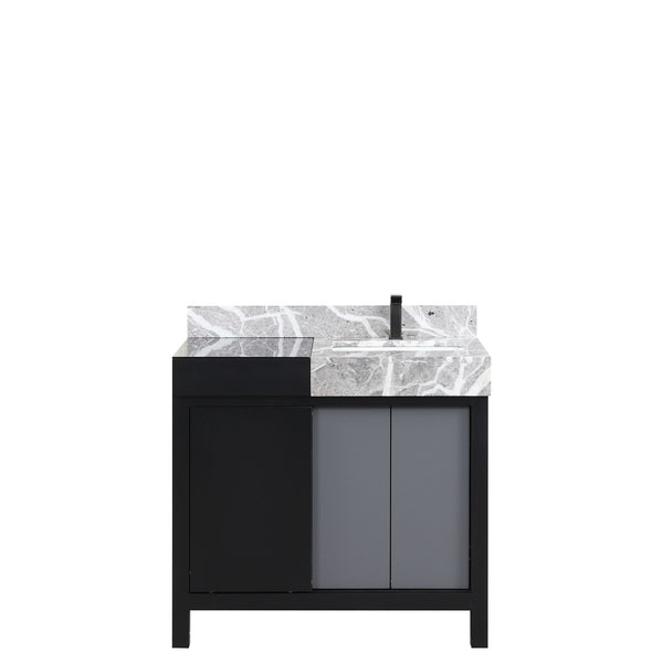 English Elm Black 36-Inch Bath Vanity With Castle Grey Marble Top & Gun Metal Faucet, Soft-Close Storage Solution B2731P261082
