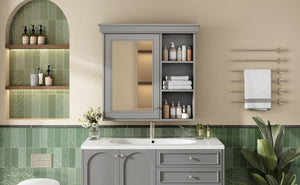 English Elm 30'' Wall Mount Bathroom Cabinet with Mirror Soft Close Door and Adjustable Shelf Gray N710P209425E