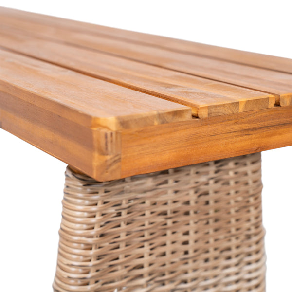 English Elm Christopher Knight Home® - Outdoor Acacia Wood Bench With Teak Finish & Handwoven Brown Wicker Legs For Stylish Seating N773P286716B