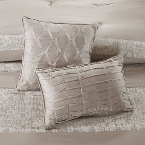 English Elm 7 Piece Chenille Jacquard Comforter Set In Taupe - Elegant Cal King Bedding With Decorative Pillows B03597091
