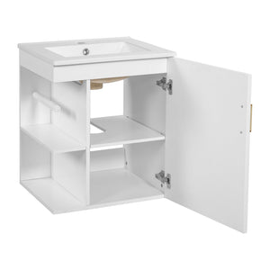 English Elm 20" Floating Bathroom Vanity with Ceramic Sink Soft Close Door and Open Side Shelf N710P332058K
