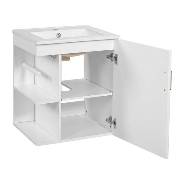 English Elm 20" Floating Bathroom Vanity with Ceramic Sink Soft Close Door and Open Side Shelf N710P332058K