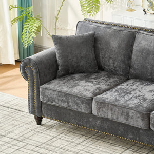 English Elm 63" Modern 2-Seater Sofa with Chenille Velvet, Rolled Arms, Nailhead Trim, Solid Wood Frame Durable Gray W3373S00019