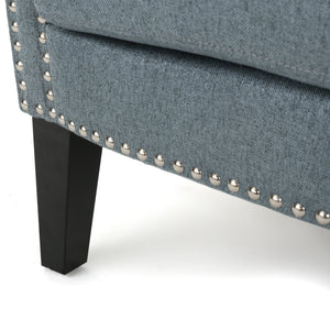 English Elm Christopher Knight Home® - CLUB Chair with Curved Silhouette and Nailhead Trim — Upholstered Luxury Accent Seat with Birch Legs Blue+Grey 31.5 L x 24.75 W x 23 H 60841.00STB