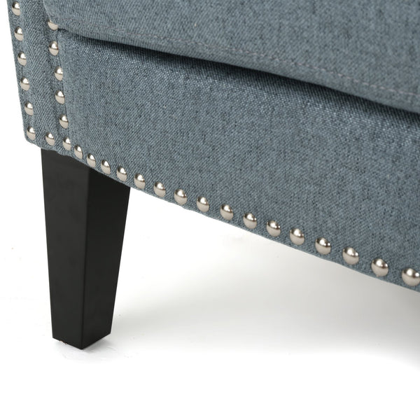 English Elm Christopher Knight Home® - CLUB Chair with Curved Silhouette and Nailhead Trim — Upholstered Luxury Accent Seat with Birch Legs Blue+Grey 31.5 L x 24.75 W x 23 H 60841.00STB