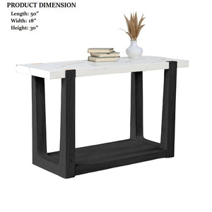 English Elm Modern 3pc Table Set with Faux Marble Tops and Two-Tone Finish, Sleek Contemporary Sofa Coffee End Tables 48" Black,White 52 L x 30 W x 11 H B2741S00693