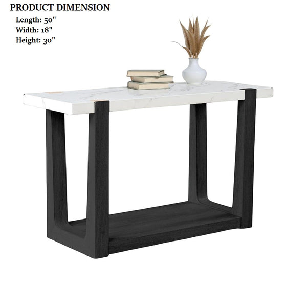 English Elm Modern 3pc Table Set with Faux Marble Tops and Two-Tone Finish, Sleek Contemporary Sofa Coffee End Tables 48" Black,White 52 L x 30 W x 11 H B2741S00693