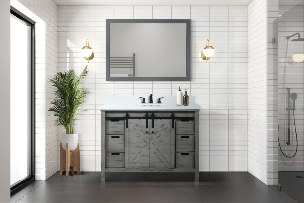 English Elm Ash Grey Bathroom Vanity 48" W With White Quartz Countertop - Elegant, Durable, & Ample Storage Solution B2731P260993