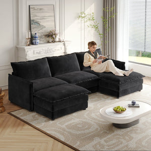 English Elm Corduroy 3-Seater Oversized Cloud Couch With Movable Footrests For Ultimate Comfort & Flexibility W834S00428