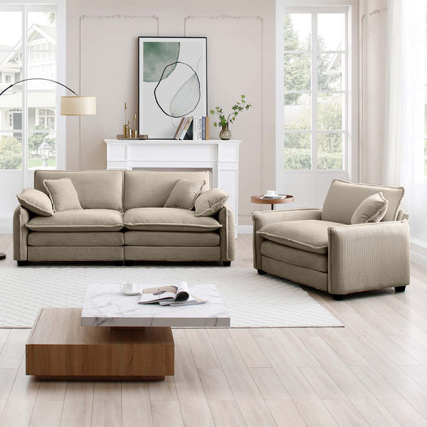 English Elm Modern Two-Piece Living Room Sofa Set In Soft Tan Corduroy - Perfect For Small Spaces & Style! W714S00709