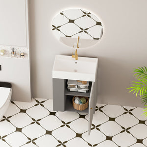 English Elm 21.6" Floating Bathroom Vanity with Ceramic Sink Open Shelving and Soft Close Storage W1573S00092