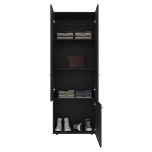 English Elm Armoire 66.9" H - Stylish Black Wengue 3-Door Storage Solution With 3 Shelves For Modern Bedrooms B097P395875