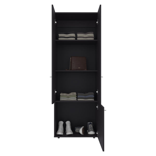 English Elm Armoire 66.9" H - Stylish Black Wengue 3-Door Storage Solution With 3 Shelves For Modern Bedrooms B097P395875