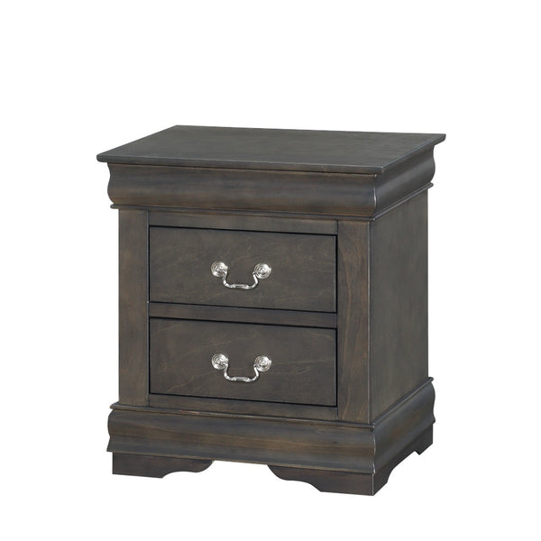 English Elm Louis Louis Philippe nightstand with two smooth-glide drawers, brushed nickel handles, durable dovetail build enhancing bedroom organization Dark Gray 27 L x 18 W x 23 H B2726P252746