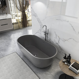 English Elm 59 Inch Stone Resin Freestanding Bathtub Oval Spa Soaking Tub for Small Bathrooms Grey W1613P355474