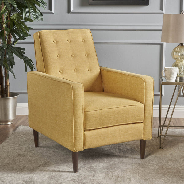 English Elm Christopher Knight Home® - Fabric Recliner Chair Mid-Century Modern Pushback Single Sofa with Tufted Cushion, Birch Legs, Cozy Comfort Yellow 60741.00MYLW