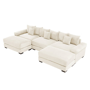 English Elm 130" Cloud Modular Sectional Sofa - Plush Corduroy, Ergonomic Design, Configurable With Ottoman, Cream W714S01289