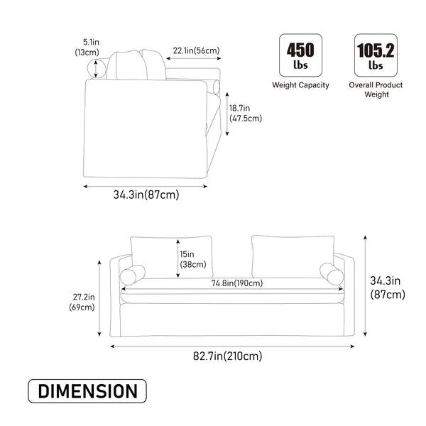 English Elm 82.68" Wide Chenille Two Seat Sofa Solid Wood Frame with Lumbar Pillows Living Room Beige W3189S00024