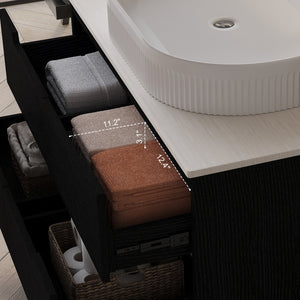 English Elm 36 Inch Floating or Freestanding Bathroom Vanity with Ceramic Sink and Soft Close Drawers W3136S00032