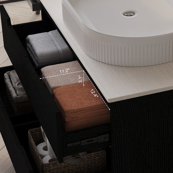 English Elm 36 Inch Floating or Freestanding Bathroom Vanity with Ceramic Sink and Soft Close Drawers W3136S00032