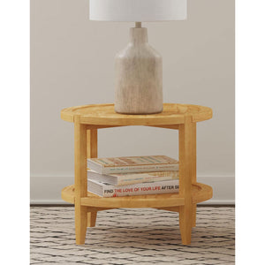English Elm Isbell Maple Brown Round Solid Wood End Table - Modern Farmhouse Accent With Storage Shelf & Charm B062P299893