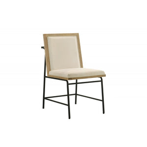 English Elm Contemporary Beige Upholstered Dining Chairs Set of 2 with Oak Veneer & Black Metal Legs, Modern Comfort B011P373686